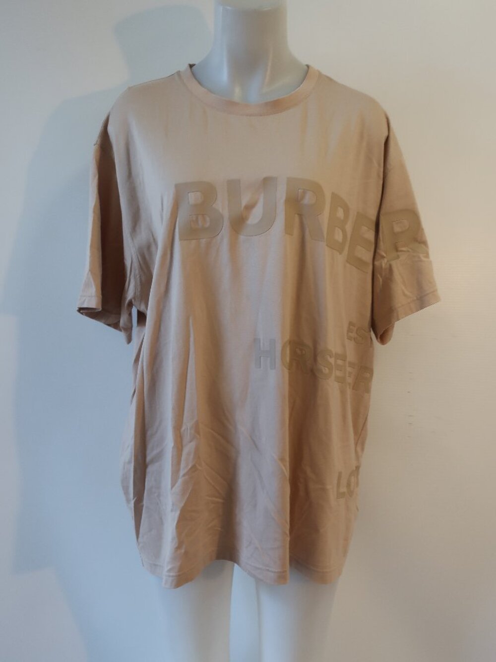 Mens Burberry Soft Fawn Beige (Item-430) Oversize Tonal Horseferry T-Shirt Top L